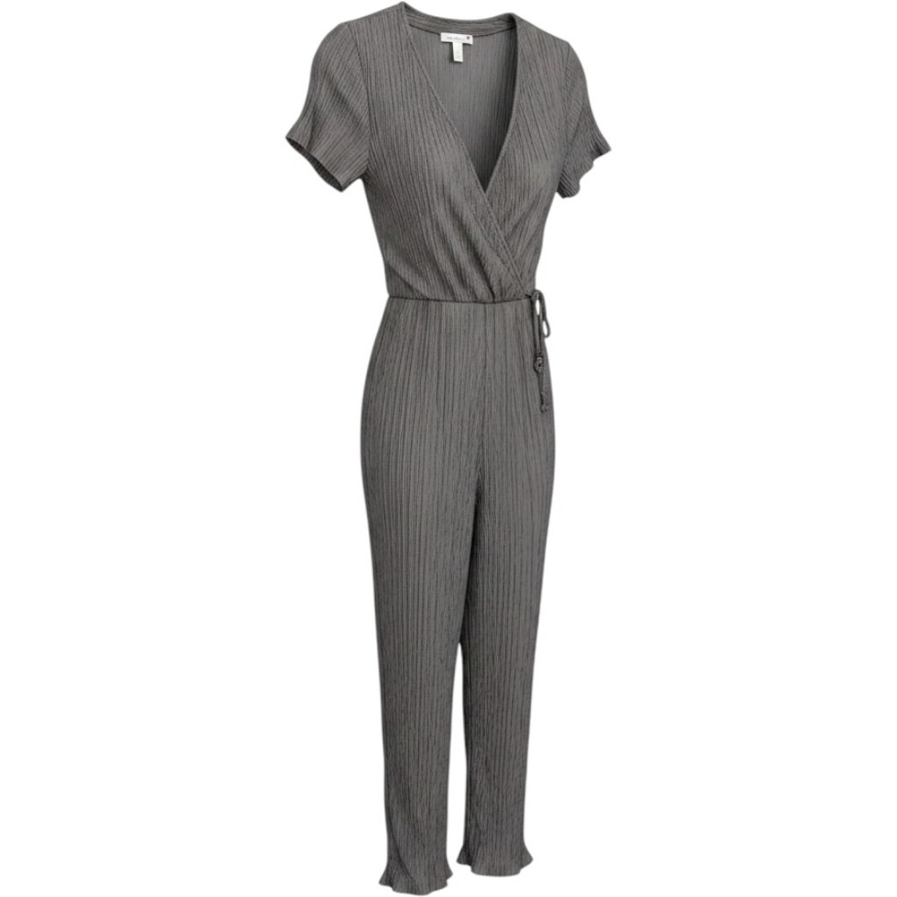 Scarlett Crinkle Wrap Jumpsuit Womens M Dark Gray Vintage Made in USA